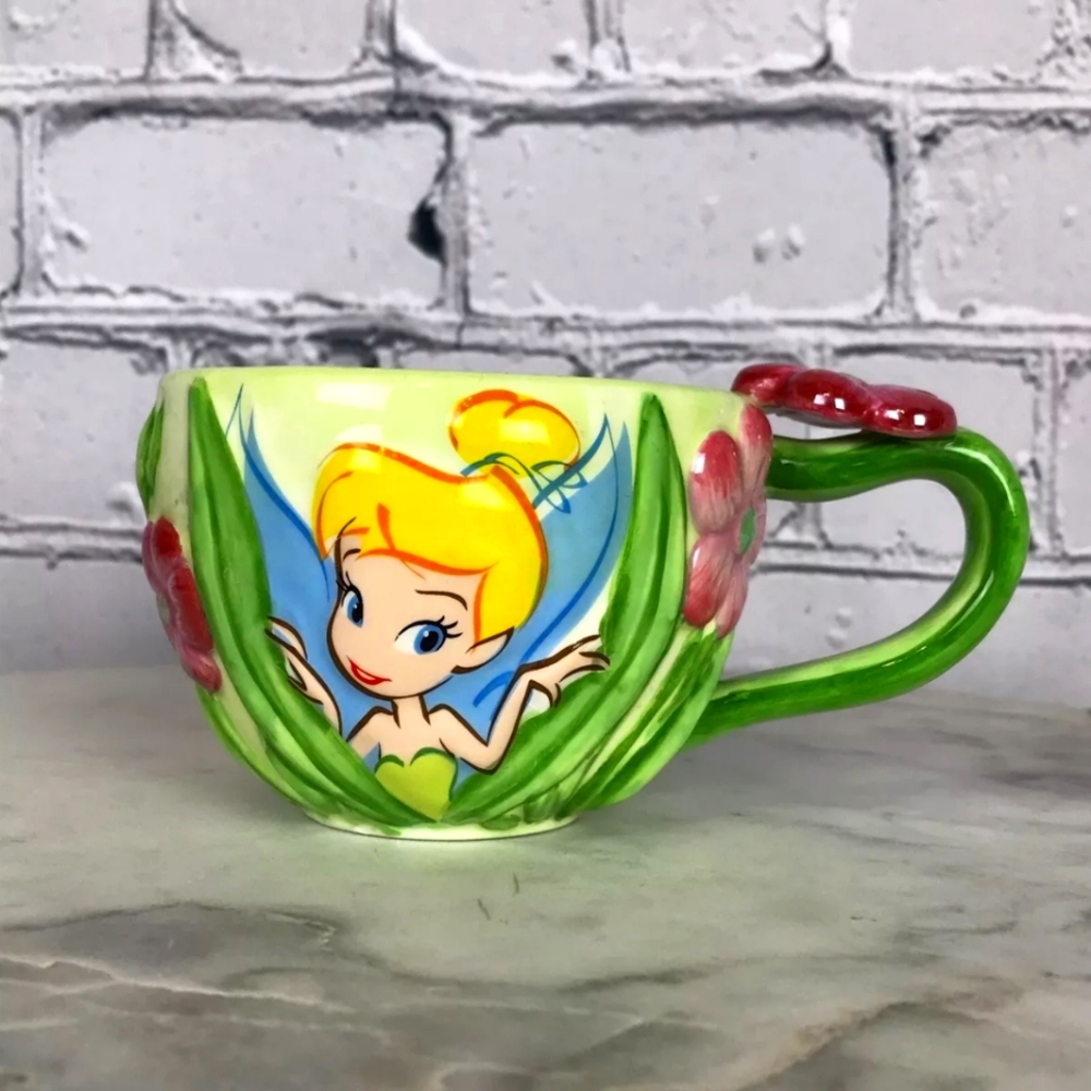 Disney Store Exclusive Tinker Bell 3D Ceramic Flower Tea Cup / Small Coffee Mug